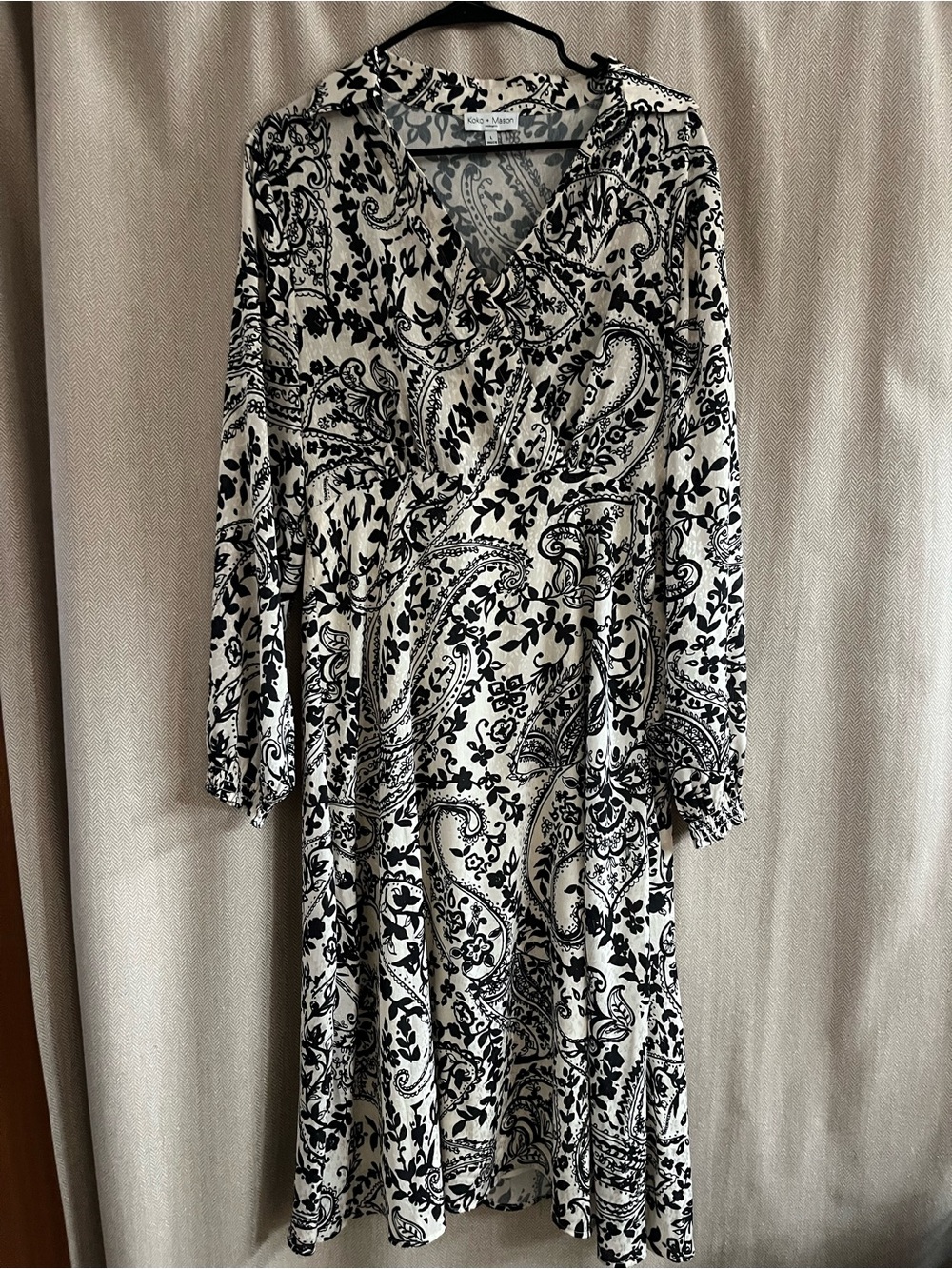 Koko & Mason Paisley Wrap-Style Long Sleeve Dress in Black & White